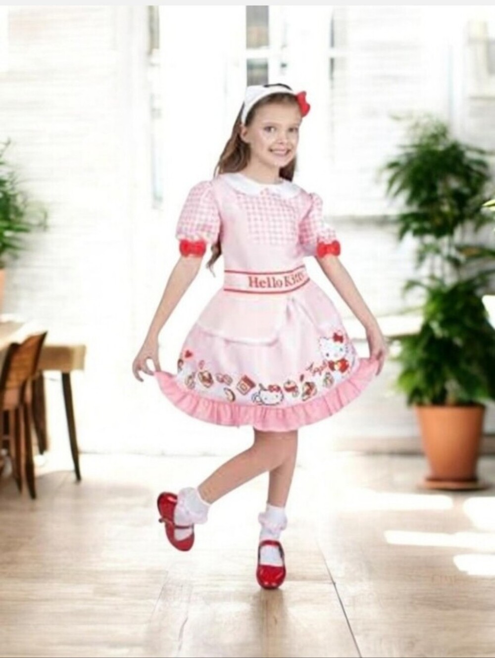 Hello Kitty Pink and Red Girls Costume Dress with Ruffle Hem